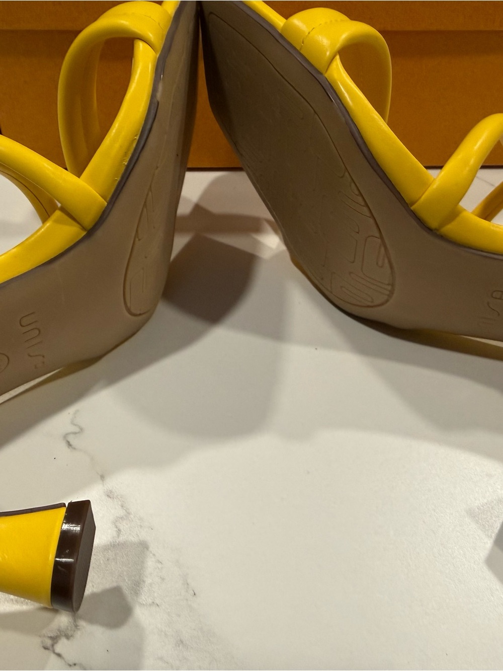 Unisa Bright Yellow Strappy Square-Toe Heeled Sandals - Picture 3 of 4